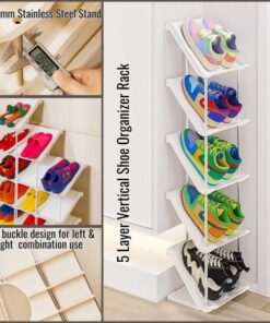 5 Layer Vertical Shoe Rack Space Saving Cabinet With Strong Load Bearing Stainless Steel Stand