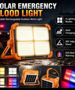 Solar Charging LED Flood Light Outdoor Portable Spotlight with USB Power Bank