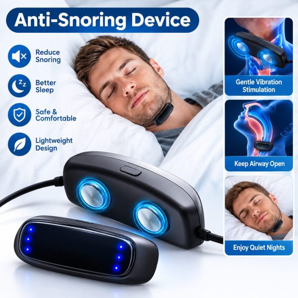 Smart EMS Anti-Snoring Device – 6-Level Intelligent Snore Detection, Throat Pulse Sleep Aid with Rechargeable & Portable Design for Men & Women